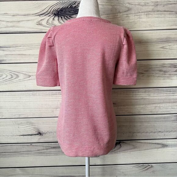 Talbots Pink Textured Knit Puff Sleeve Crewneck Sweater Top - Picture 6 of 10
